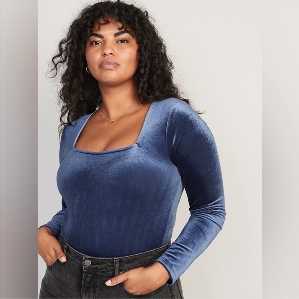 Old Navy Square Neck Velvet Bodysuit 3X Blue Velour